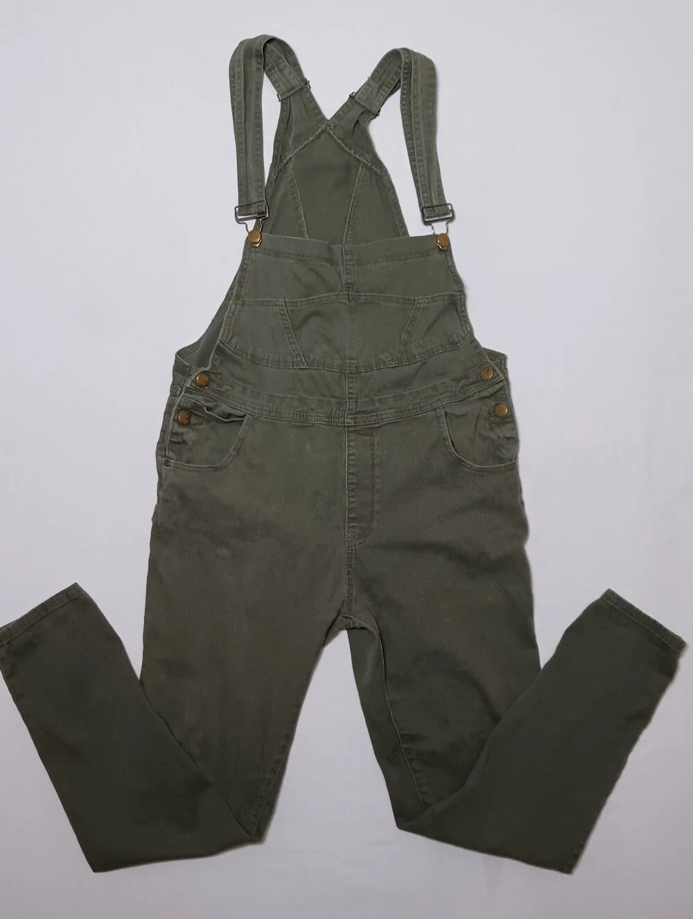American Bazi Womens Skinny Twill Overalls 1X Olive Green 36X30 RJH0-378P